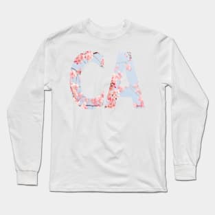 State of California Pink Blue Floral Typography Art Long Sleeve T-Shirt